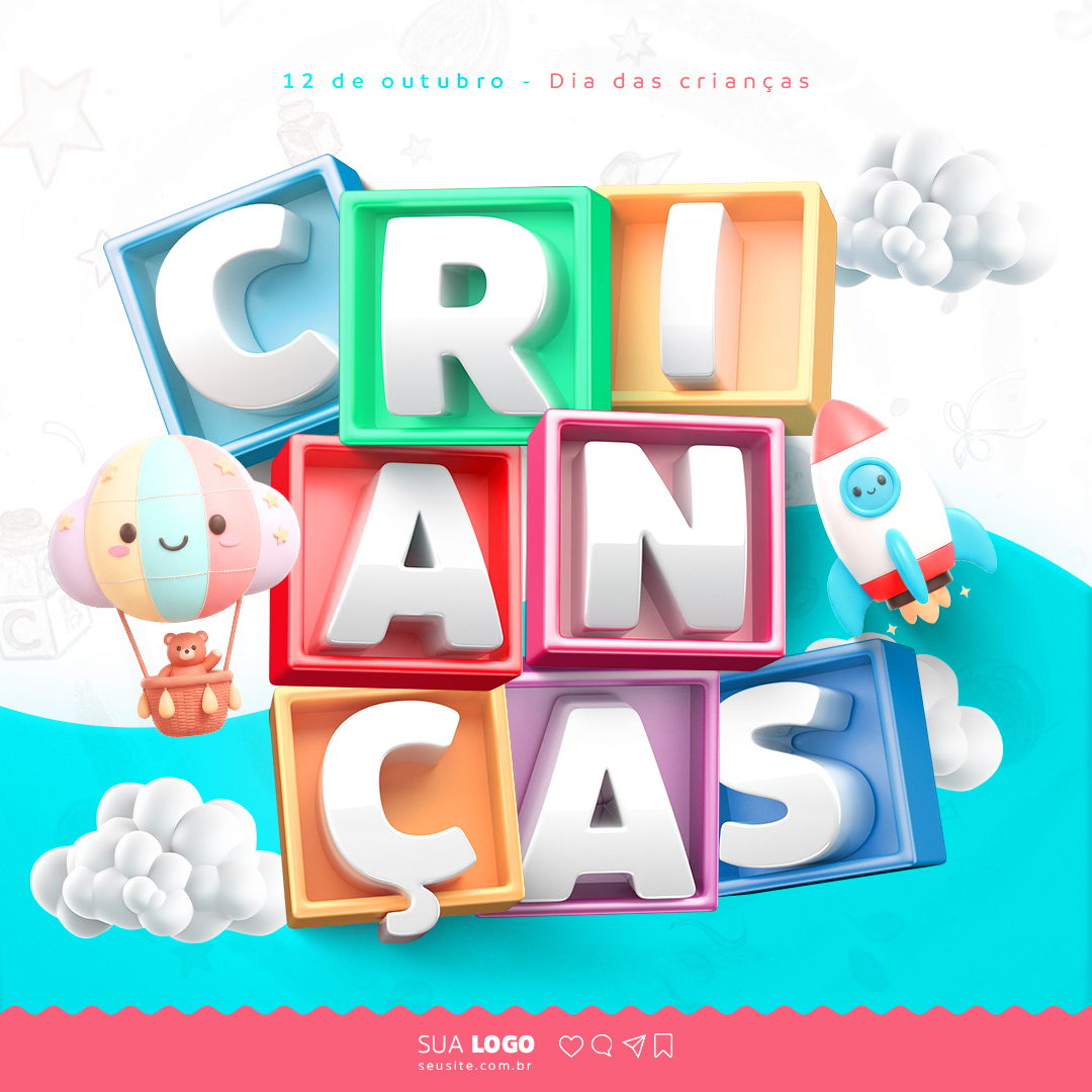 Dia Das Crianças Social Media  Selo 3D PSD Editável