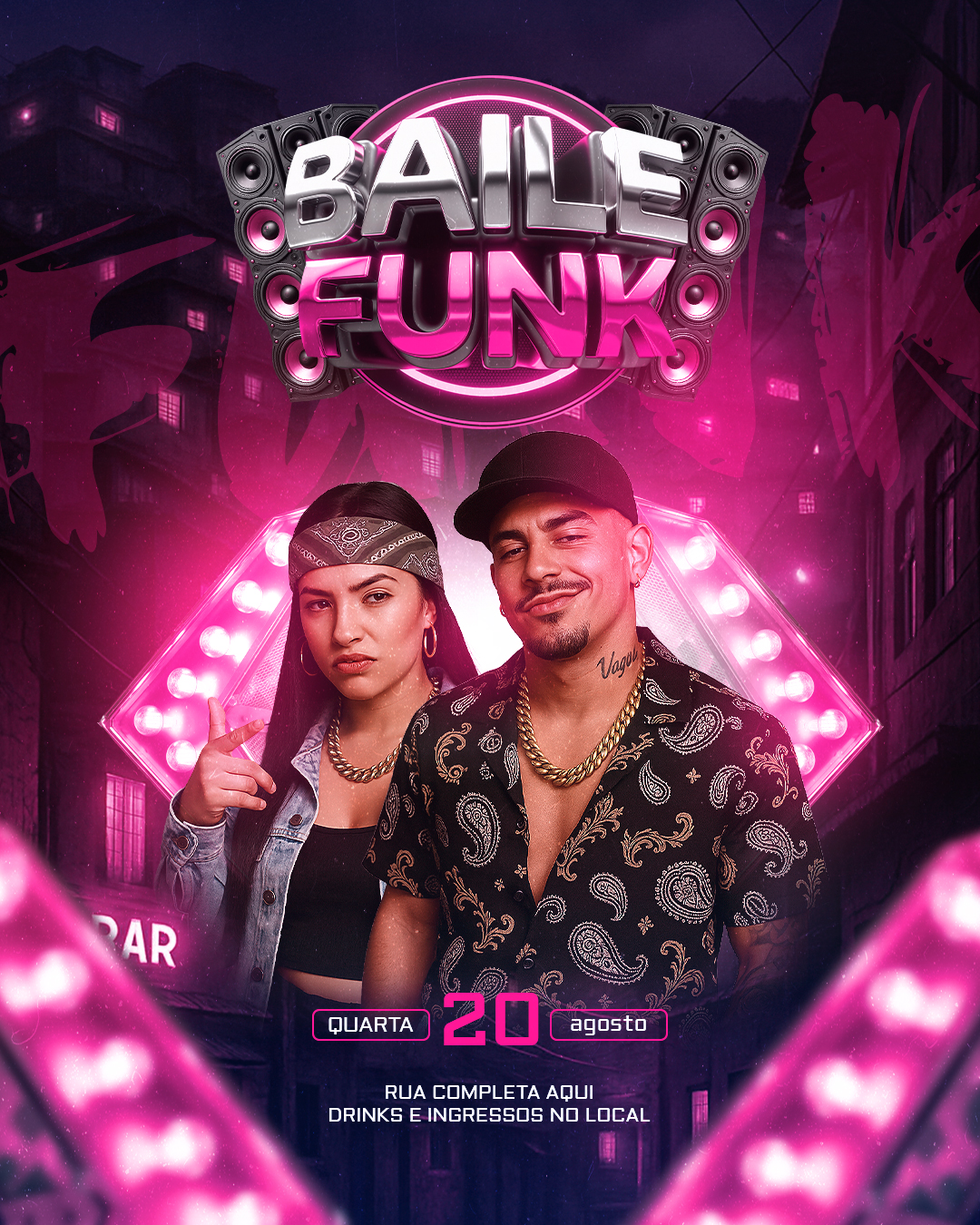 Flyer Baile Funk Selo 3D Editável 