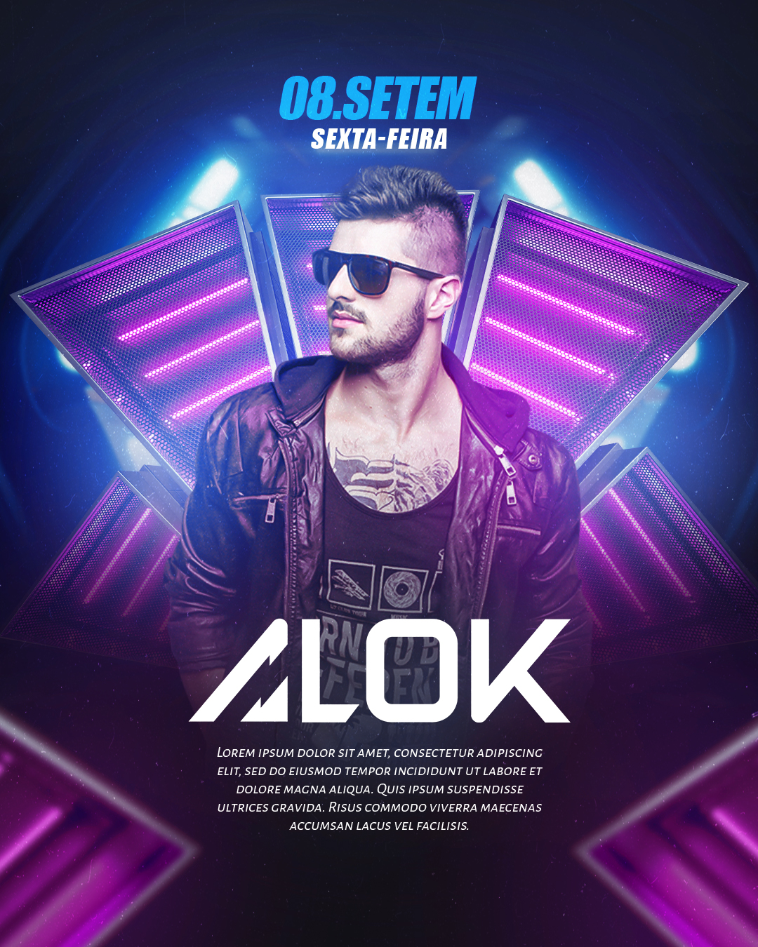 Flyer com Elementos 3D para Festa Neon PSD Editável
