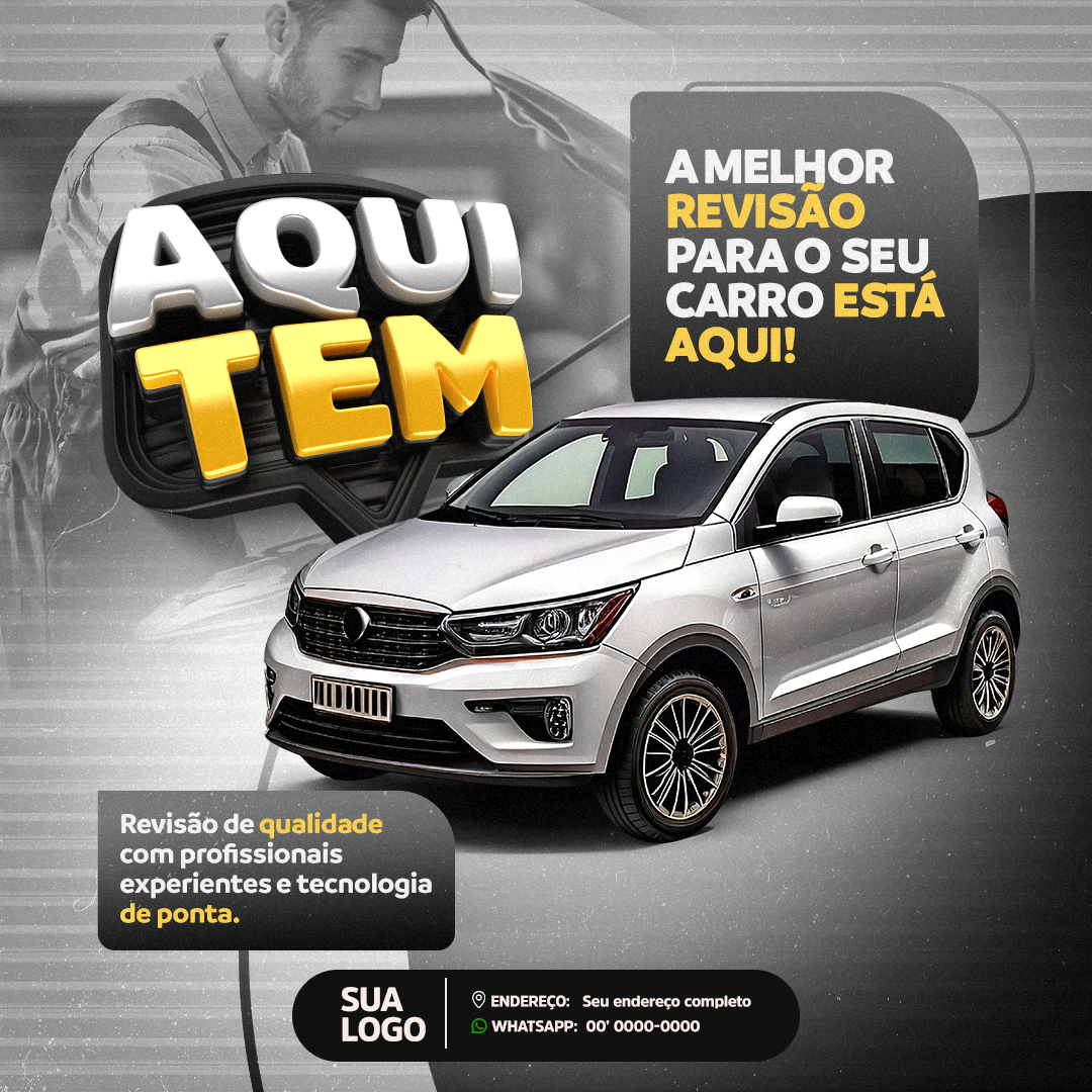 Mecânica Social Media Selo 3D PSD Editável 