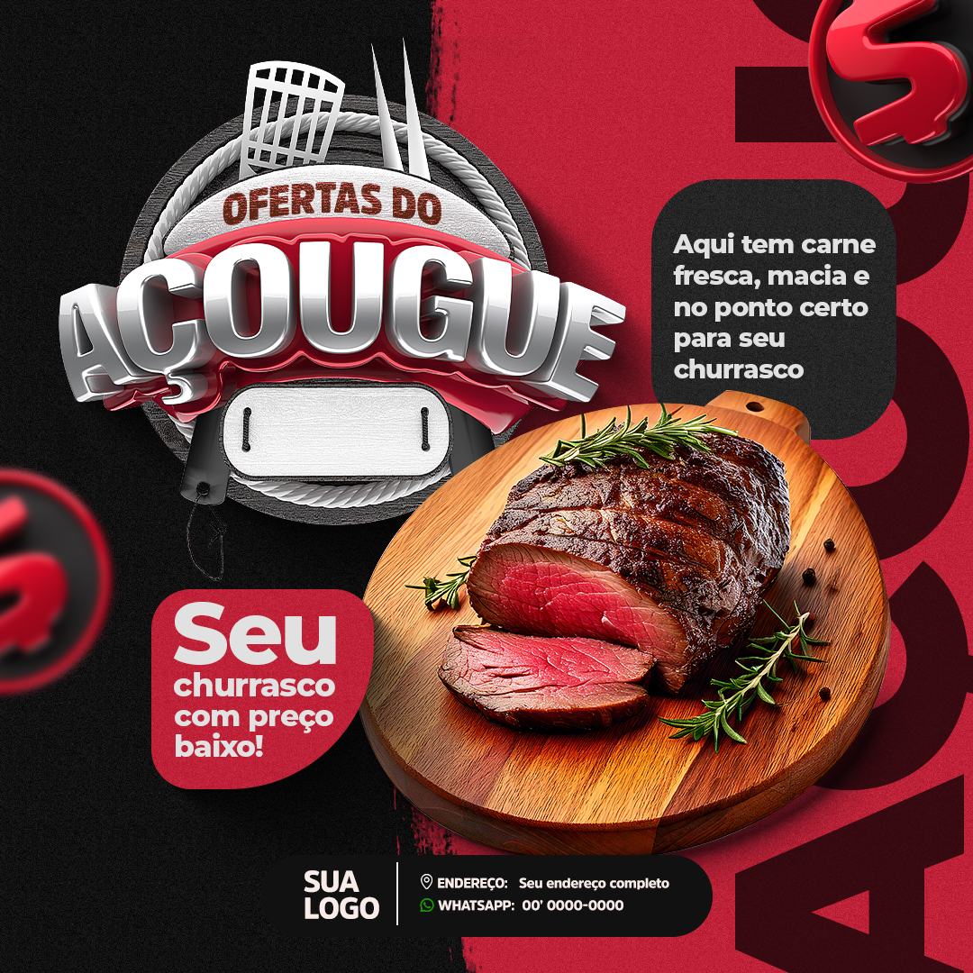 Ofertas do Açougue Selo 3D Social Media 