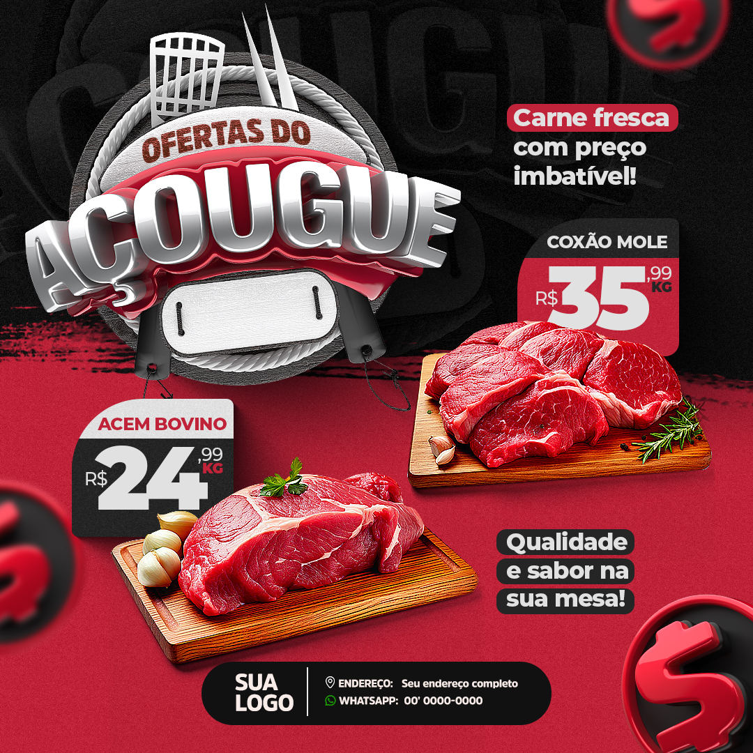 Ofertas do Açougue Selo 3D Social Media 