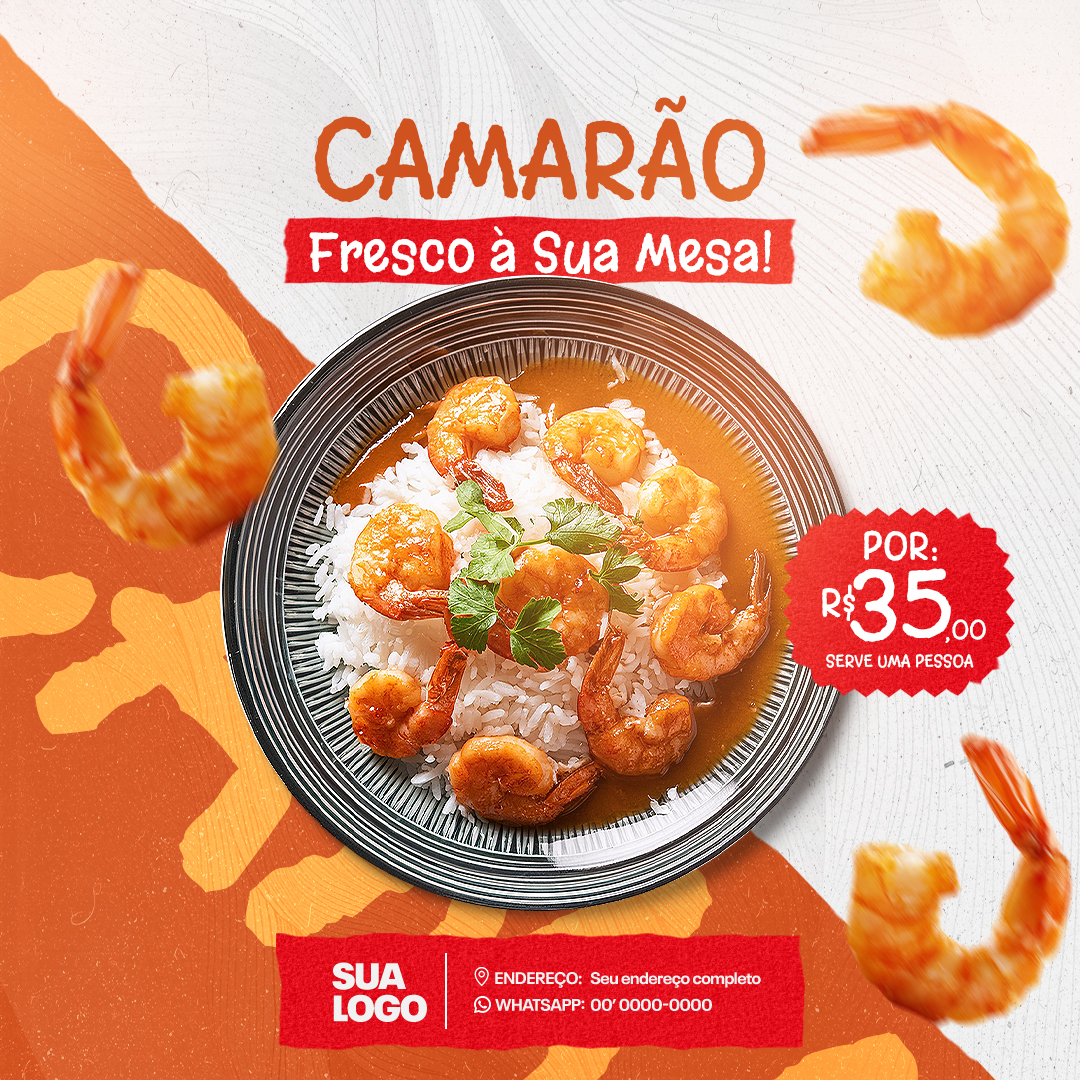 Restaurante Camarão Comida Social Media PSD Editável 